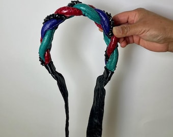 Bandeau tressé en cuir vintage des années 80