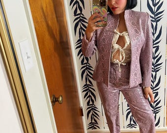 Vintage 80s Pink Snake Print Two Piece Set - Size XS/S