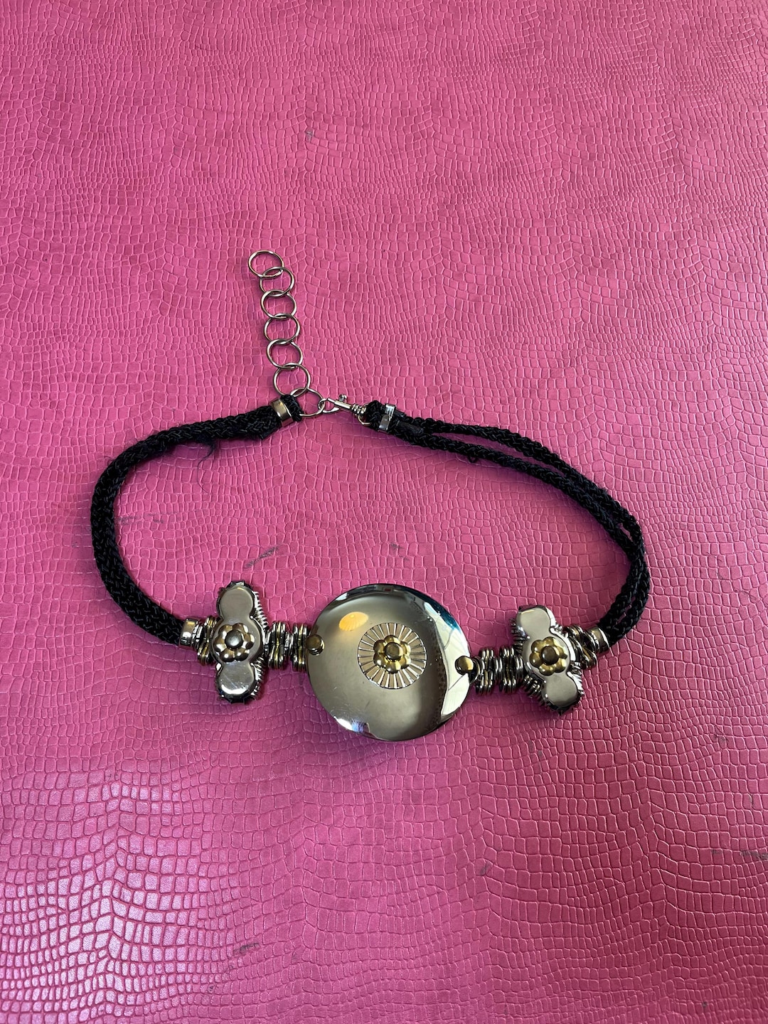 Vintage 80s/90s Metal & Rope Belt - Silver Medallion Artisan Art Boho Adjustable Vintage 80s Butterfly Rope Style Belt – Spark Pretty main image 3
