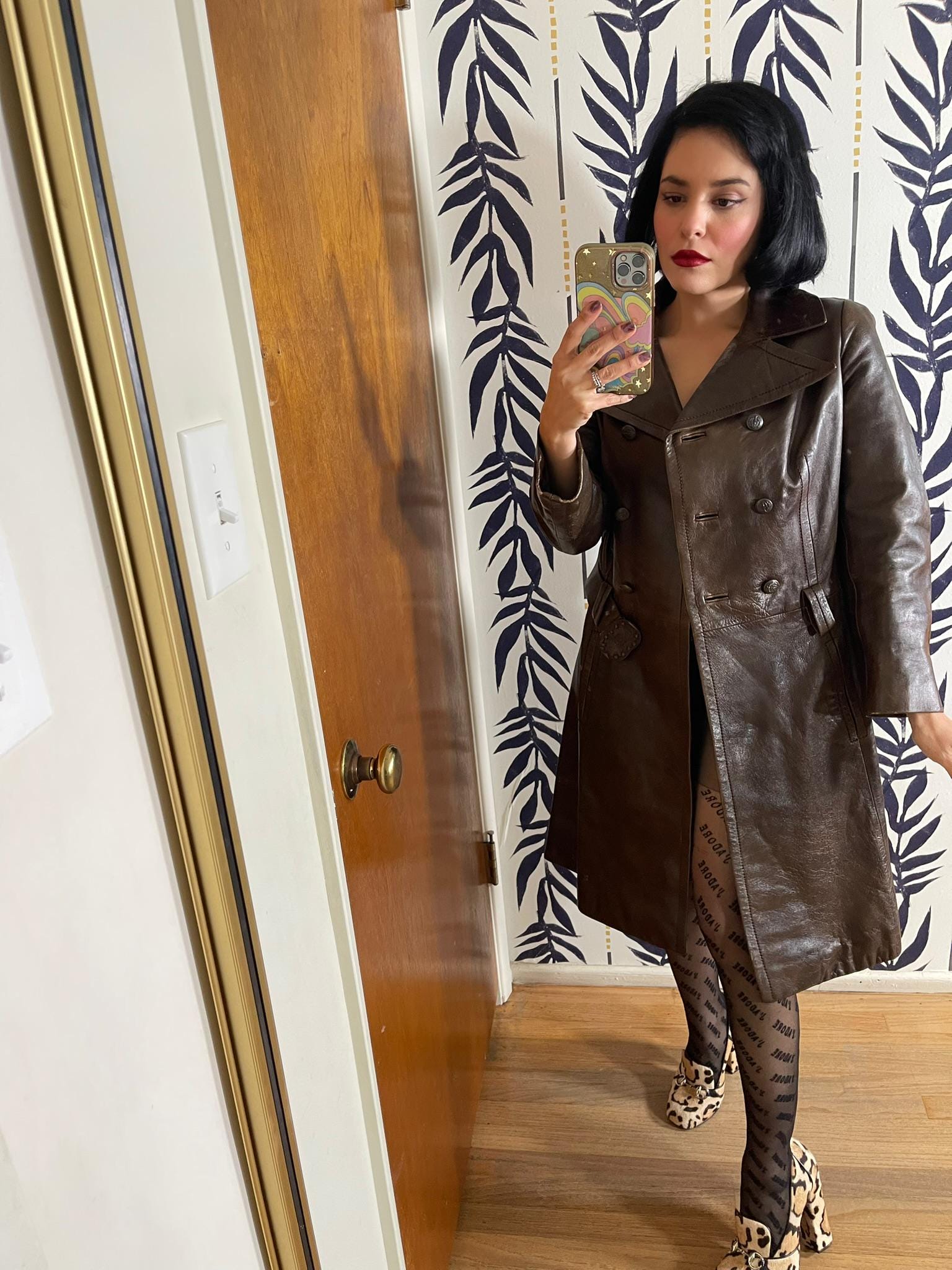 Vintage Brown Leather Coat, 60s 70s Filene's, Detachable Belt