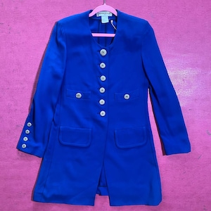 Vintage 80s 90s &quot;Sonia Rykiel Paris&quot; Blue Blazer Dress - Best Fits Size XS-M