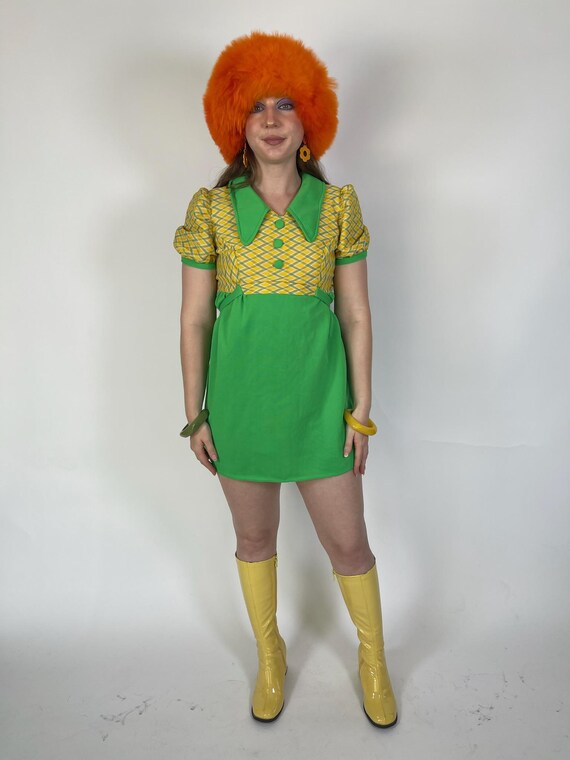 Vintage 60s 70s Green and Yellow Diamond Print Baby Doll Dress - Fits Size XS-M - Etsy Vintage 60s 70s Green and Yellow Diamond Print Baby Doll Dress - Fits Size XS-M - Etsy