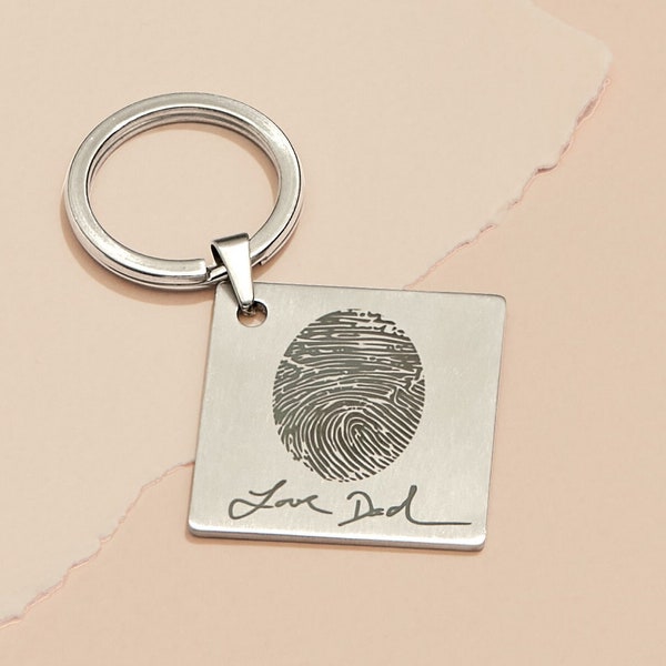 Fingerprint Keychain| Square Keychain| Handwriting Keychain| Memorial Gift| Sympathy Gift| Gift for Men|Graduation Gifts| Mother's Day Gifts