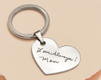 Custom Actual Fingerprint Heart Keychain| Memorial Fingerprint Keychain| Fingerprint Keychain| Handwriting Keychain |Mother's Day Gifts