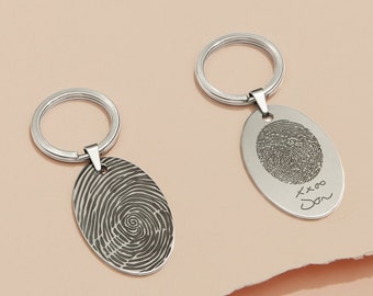 Engravable Oval Keychain| Custom Oval Fingerprint Keychain| Handwriting Keychain| Fathers Day Gift |Men Gifts| Mother's Day Gifts