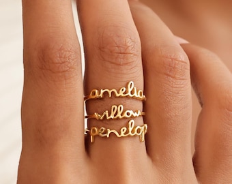 Custom Ring With Hammered Band KyUc Studio - Name Rings - Mother's Day - Christmas Gifts