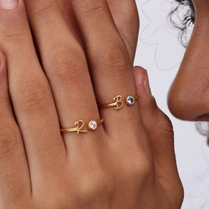 Custom Initial Ring With Birthstone - Stacking Dainty Name Rings - Letter Jewelry - Mother&#39;s Day - Bridesmaid - Christmas Gifts