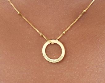 Circle Engraved Coordinate Necklace, Infinity Jewelry, Personalized Graduation Gifts, Custom Coordinates Jewelries, Keepsake Necklaces
