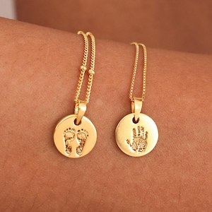Mini Circle Charm Footprint Necklace - Baby Handprint Necklaces - Mother's Day - Christmas Gifts image 1