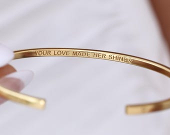 Engraved Cuff Bracelet by KyUc Studio - Personalized Message- Dainty Stacking Cuff Bracelet- Mother of the bride/ groom gifts - Bridal Gifts