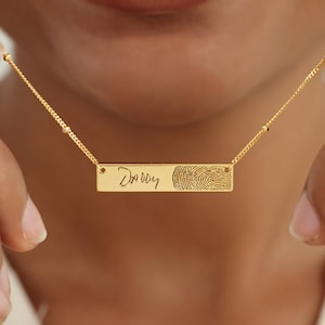 Horizontal Handwriting Bar Necklace- Actual Handwriting Necklace - Memorial Gift - Gift For Dad/ For Mom
