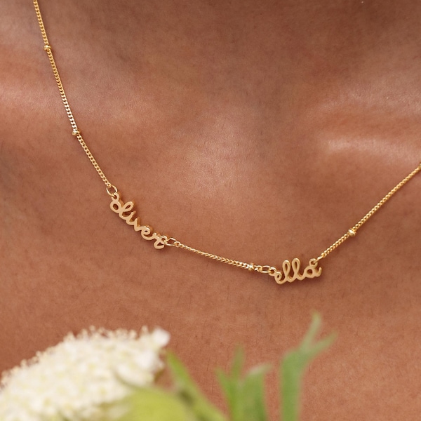 Dainty Multiple Name Necklace - Personalized Family Names - Adjustable Ball Chain By KyUc Studio