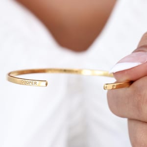 Engraved Pet Name Cuff Bracelet: Dainty Stacking Memorial Jewelry - Christmas Gifts