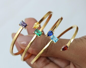Birthstones Engraved Cuff Bracelet – Inside Engraving – Mother Daughter Birthstone Cuffs – Wedding & Bridesmaid Gift