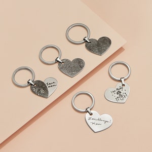 Custom Actual Fingerprint Heart Keychain Memorial Fingerprint Keychain Fingerprint Keychain Handwriting Keychain Mother's Day Gifts image 2