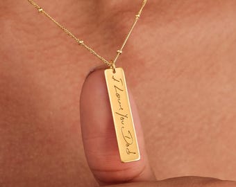 Vertical Handwriting Bar Necklace - Actual Handwritten Necklaces - Memorial Gift - Mother's Day - Christmas Gifts