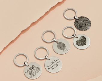 Custom Circle Keychain| Actual Fingerprint Keychain| Fingerprint Keychain| Handwriting Keychain| Memorial Gift| Mother's Day Gifts