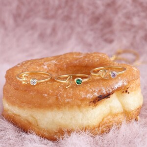 Custom Initial Ring With Birthstone - Stacking Dainty Name Rings - Letter Jewelry - Mother&#39;s Day - Bridesmaid - Christmas Gifts