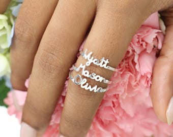 Custom Ring With Hammered Band KyUc Studio - Name Rings - Mother's Day - Christmas Gifts