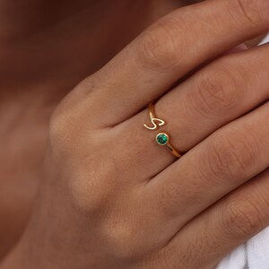 Custom Initial Ring With Birthstone - Stacking Dainty Name Rings - Letter Jewelry - Bridesmaid - Christmas Gifts