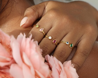 Custom Two Birthstone Ring by KyUc Studio - Minimalist Gemstone Jewelry - Bridesmaid Rings- Christmas Gifts