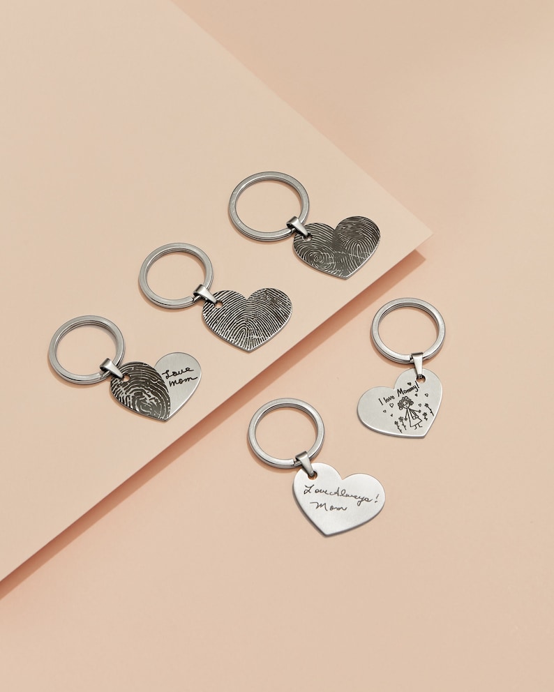 Custom Actual Fingerprint Heart Keychain Memorial Fingerprint Keychain Fingerprint Keychain Handwriting Keychain Valentine Gifts image 2