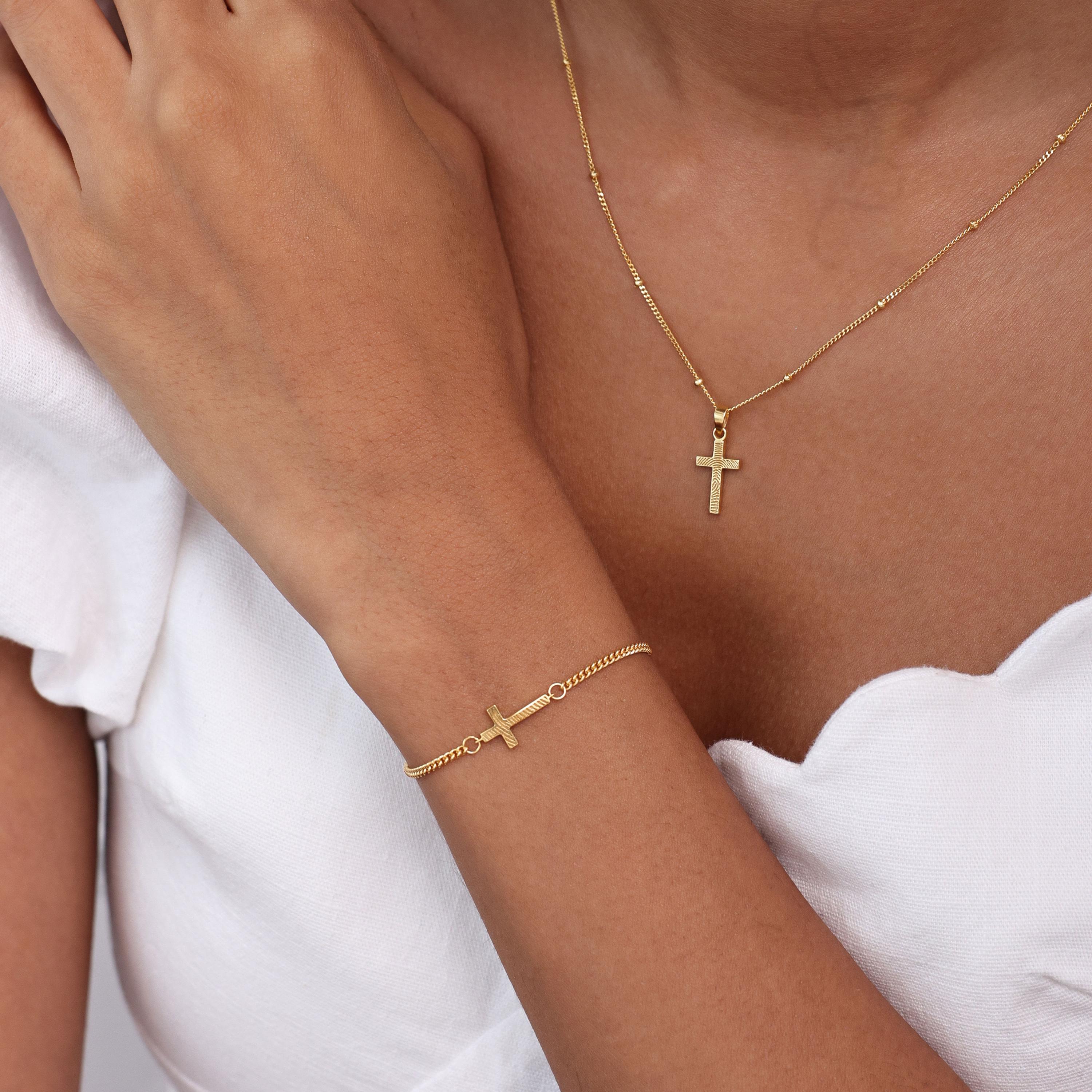 Dainty Cross Charm With Fingerprint By KyUc Studio - Actual Thumbprint Bracelet - Memorial Jewelry - Religious Gifts - Christian Gifts