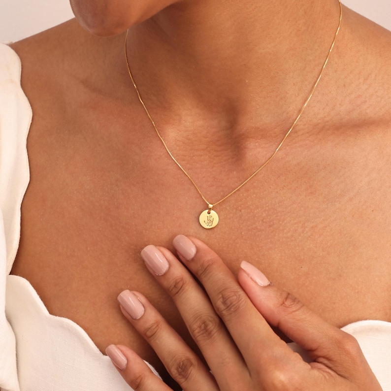 Mini Circle Charm Footprint Necklace - Baby Handprint Necklaces - Mother's Day - Christmas Gifts image 3