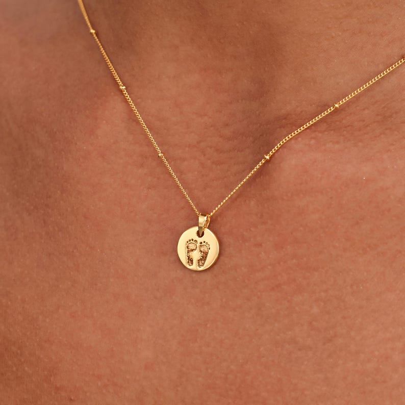 Mini Circle Charm Footprint Necklace - Baby Handprint Necklaces - Mother's Day - Christmas Gifts image 7