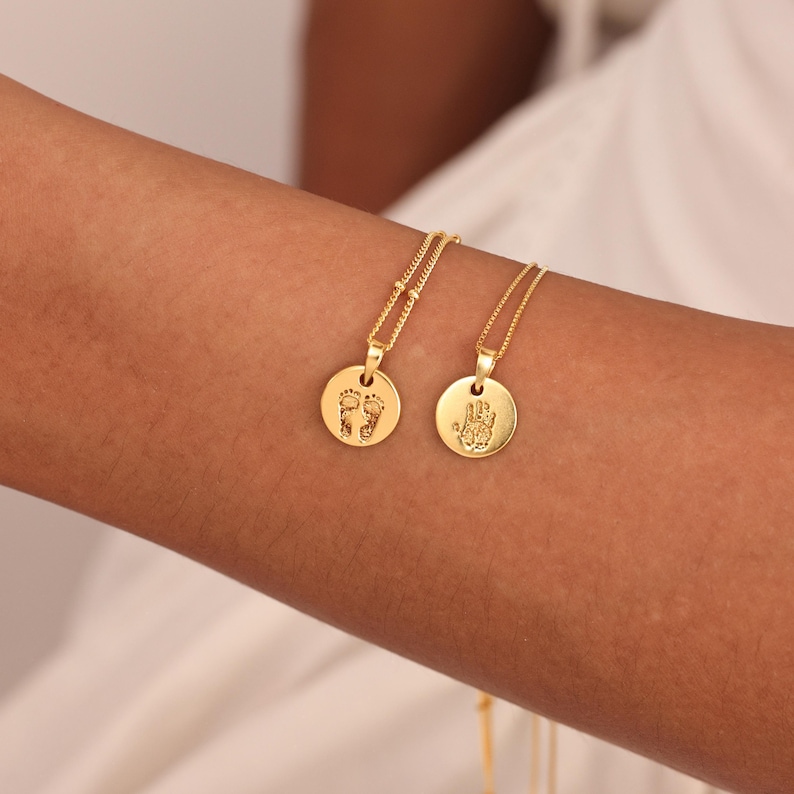 Mini Circle Charm Footprint Necklace - Baby Handprint Necklaces - Mother's Day - Christmas Gifts image 4