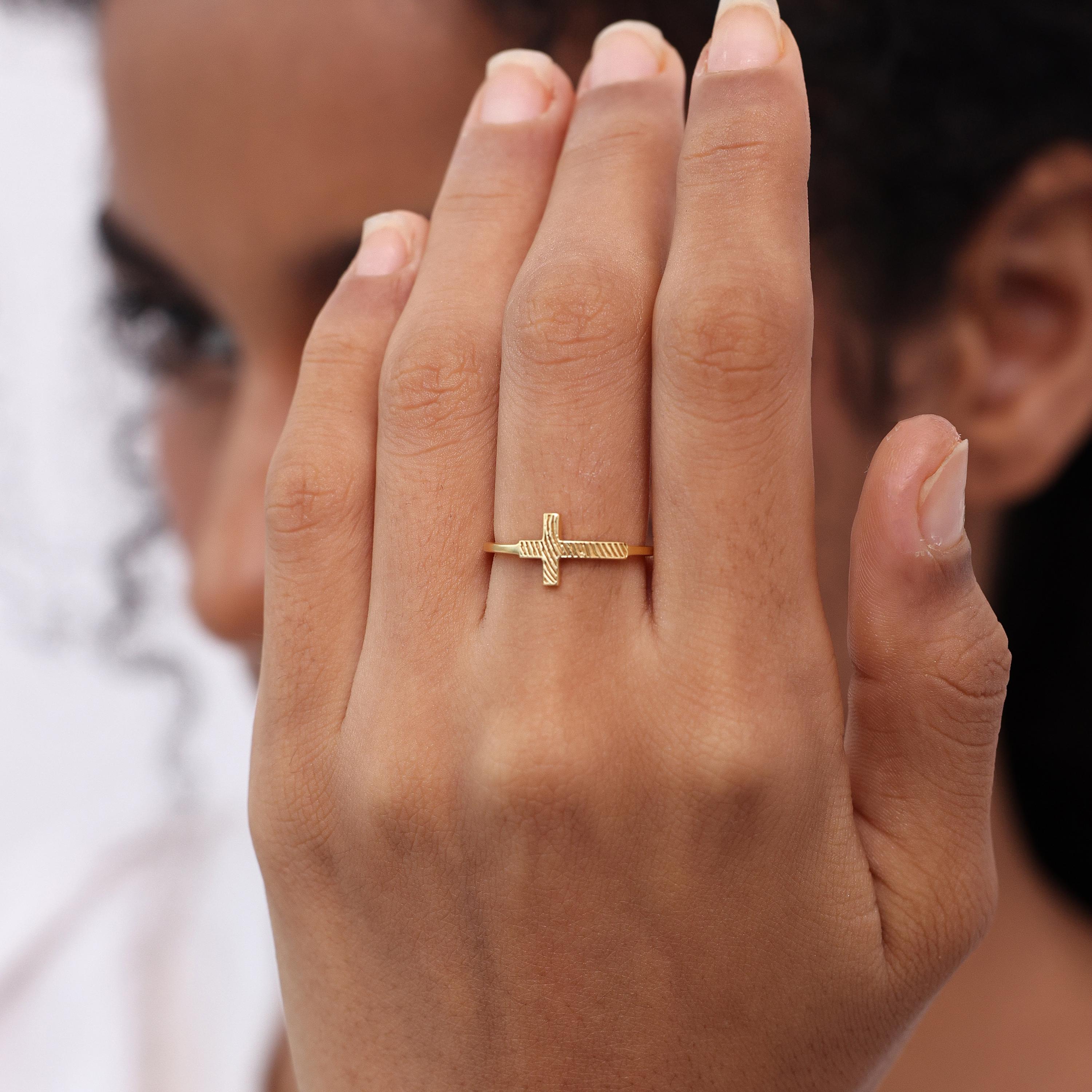 Dainty Cross Ring With Fingerprint By KyUc Studio - Thumbprint Ring - Memorial - Religious Jewelry - Easter Gifts - Christian Gifts