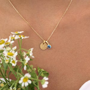 Mini Circle Charm Fingerprint Necklace with Birthstone - Actual Thumbprint Jewelry - Memorial Christmas Gifts