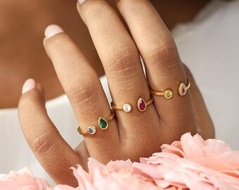 Custom Two Birthstone Ring by KyUc Studio - Minimalist Gemstone Jewelry - Bridesmaid Rings- Christmas Gifts