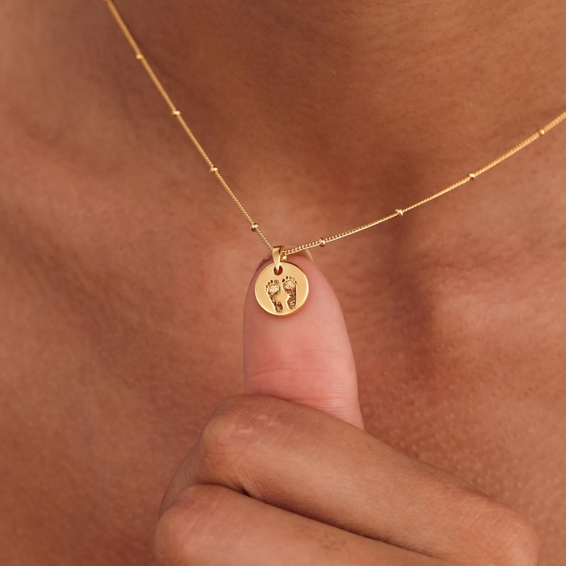 Mini Circle Charm Footprint Necklace - Baby Handprint Necklaces - Mother's Day - Christmas Gifts image 2