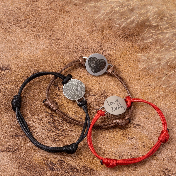 Personalized Fingerprint Bracelet: Leather Band, Custom Memorial