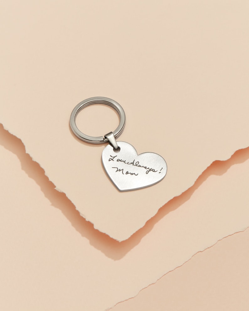 Custom Actual Fingerprint Heart Keychain Memorial Fingerprint Keychain Fingerprint Keychain Handwriting Keychain Valentine Gifts image 1