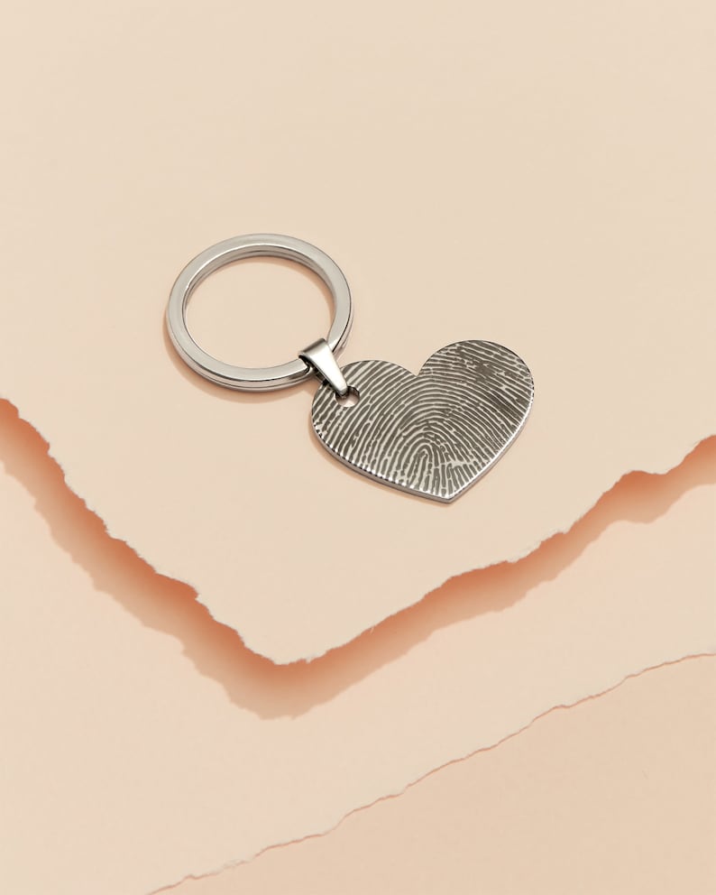 Custom Actual Fingerprint Heart Keychain Memorial Fingerprint Keychain Fingerprint Keychain Handwriting Keychain Mother's Day Gifts image 3