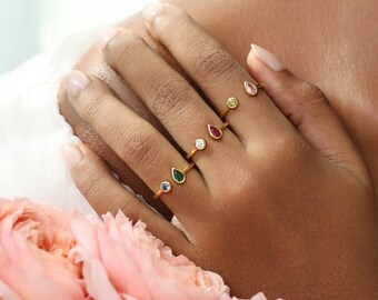 Custom Two Birthstone Ring by KyUc Studio - Minimalist Gemstone Jewelry - Bridesmaid Rings- Christmas Gifts