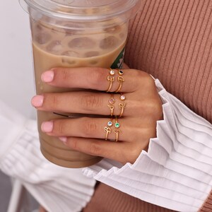 Custom Initial Ring With Birthstone - Stacking Dainty Letter Jewelry - Bridesmaid Rings - Christmas Gifts