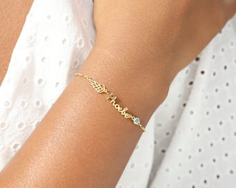 Dainty Angel Wing Name Bracelet | Personalized Birthstone Bracelets | Memorial Gift | Remembrance Jewelry