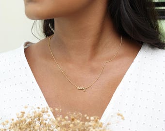 Custom Name Necklace in S925 Sterling Silver, Adjustable Ball Chain