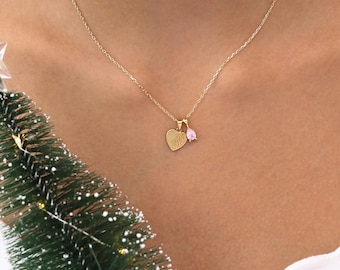 Heart Charm Fingerprint Necklace with Birthstone - Thumbprint Sterling Silver Pendant - Memorial Gift - Christmas Gifts