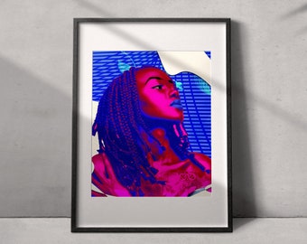 Art Print - Digital Collage | poster, design , wall decor, poster, home decor, print, woman, blue, pink, gallery, Surreal