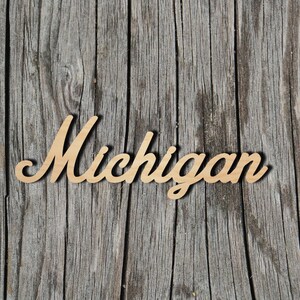 Michigan Cursive Michigan Wood Sign - Laser Cut Unfinished Wood Cutout Shapes - Always ...