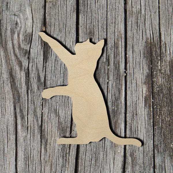 Playful Cat -  Laser Cut Unfinished Wood Cutout Shapes - Always check sizes and measure
