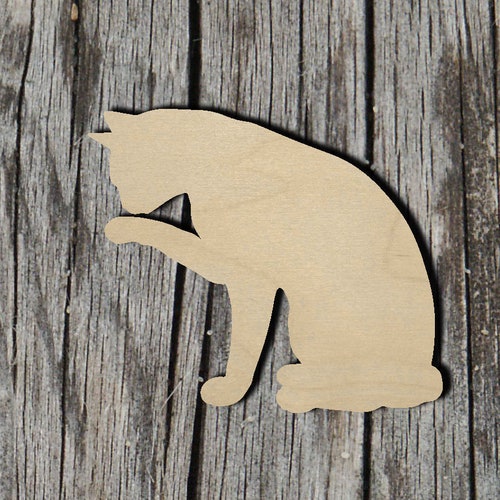 Playful Cat Laser Cut Unfinished Wood Cutout Shapes Always Etsy
