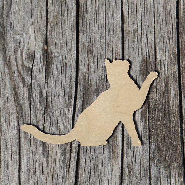 Playing Cat - Multiple Sizes - Laser Cut Unfinished Wood Cutout Shapes