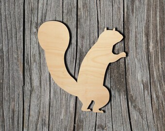 Squirrel Wood Cutout - Laser Cut Unfinished 1/8" Baltic Birch Plywood Shape - DIY Craft Supply