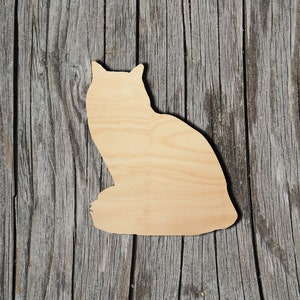 Cat Wood Cutout - Laser Cut Unfinished 1/8" Baltic Birch Plywood Shape - DIY Craft Supply