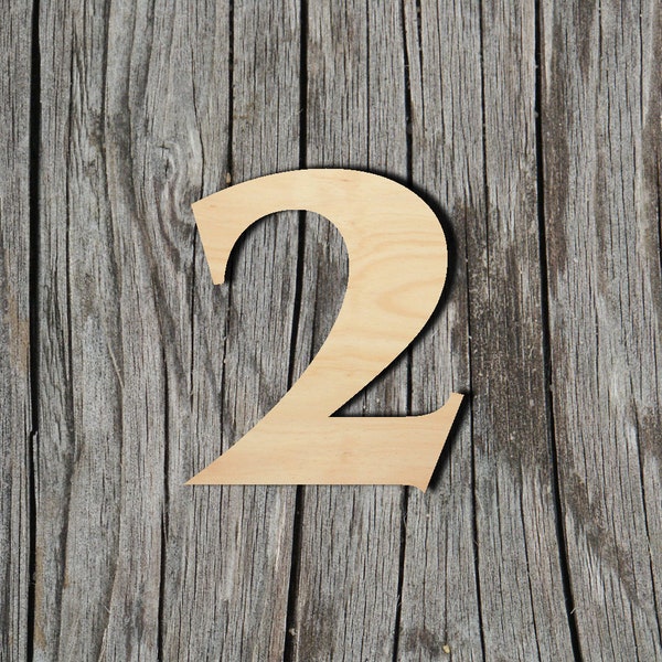 Two - Numbers - Type 2 -  Laser Cut Unfinished Wood Cutout Shapes - Always check sizes and measure